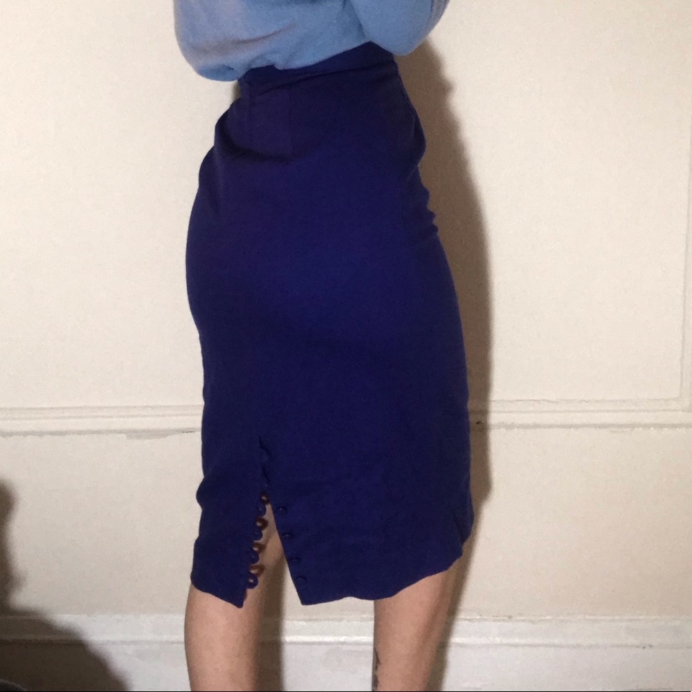 Blue Pencil Skirt with Button Detail In the back